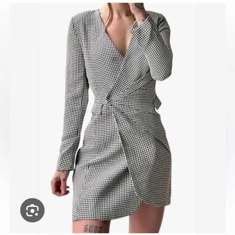 Jason Wu houndstooth draped Blazer Wrap mini dress in Black & White size Medium